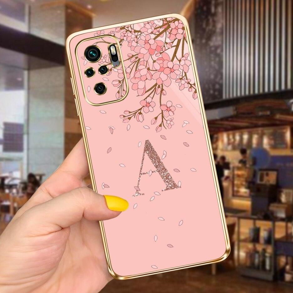 Back Shockproof Armor A-Z Letter Case For Xiaomi Redmi Note 10 Case Redmi Note 11S New 26 Letters Soft Slim Plating Phone Case For Xiaomi Redmi Note 10 Pro Max Bumper