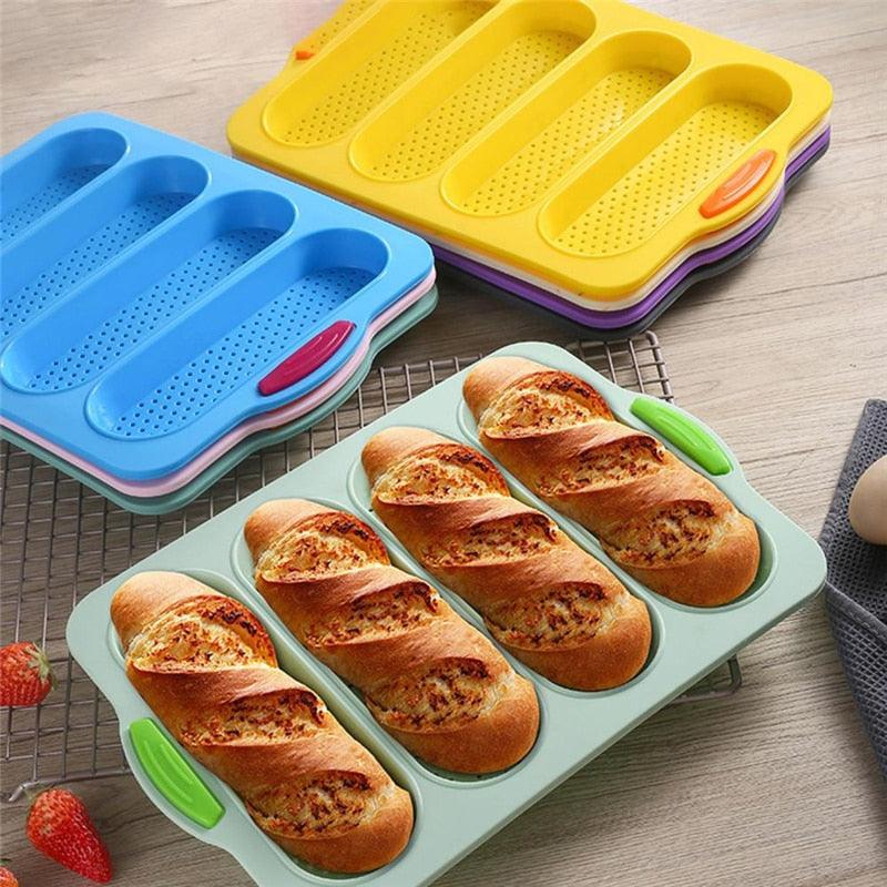 Baking Mold Food Grade 4 Grids Baguettes Silicone Mould Tray Anti-scalding Non-stick Bread Cake Molds Kitchen Tool Accessories Mold For Bread Baking  Loaves Bake Mold Loaf Muffin Pan Kitchen Baking Tools