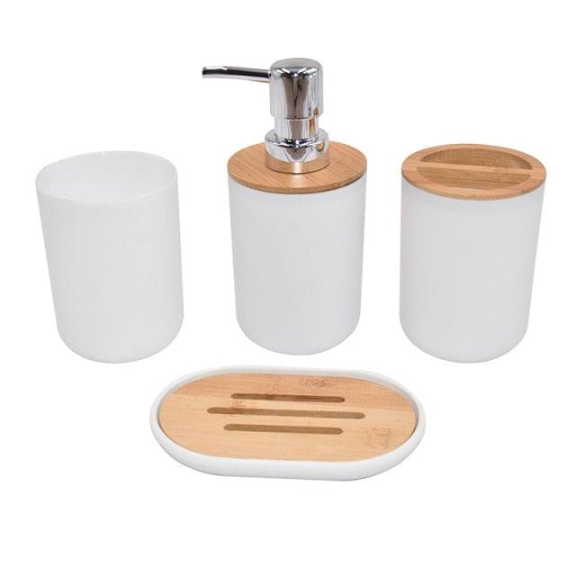 Bamboo Bathroom Accessories Set Plastic Bathroom Kit Soap Dispenser Toothbrush Cup Soap Dish Toilet Brush Holder Trash Can Bathroom Accessories Toothbrush Holder Toothbrush Cup Soap Dispenser Soap Dish Toilet Brush Holder Trash Can For Home Apartment