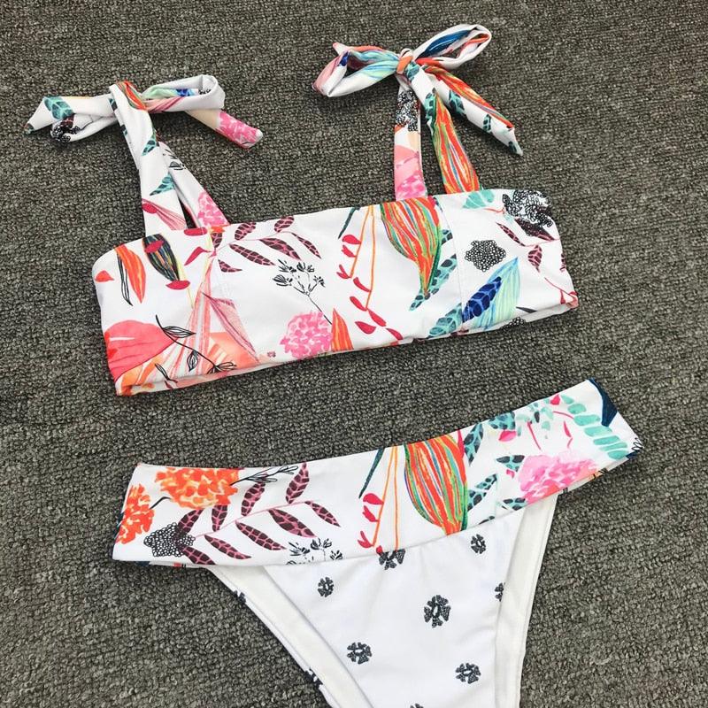 Bandage Bikinis Swimwear Women's High Waist Bikini Swimsuits Twist Push Up Two Piece Bathing Suits Tummy Control Swimwear Women Swimsuits Bikini Set Adjustable Swim Bathing Suit Two Pieces Floral Beachwear