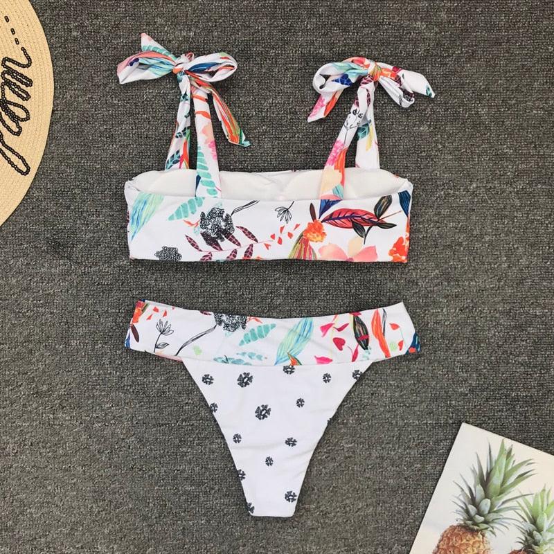 Bandage Bikinis Swimwear Women's High Waist Bikini Swimsuits Twist Push Up Two Piece Bathing Suits Tummy Control Swimwear Women Swimsuits Bikini Set Adjustable Swim Bathing Suit Two Pieces Floral Beachwear