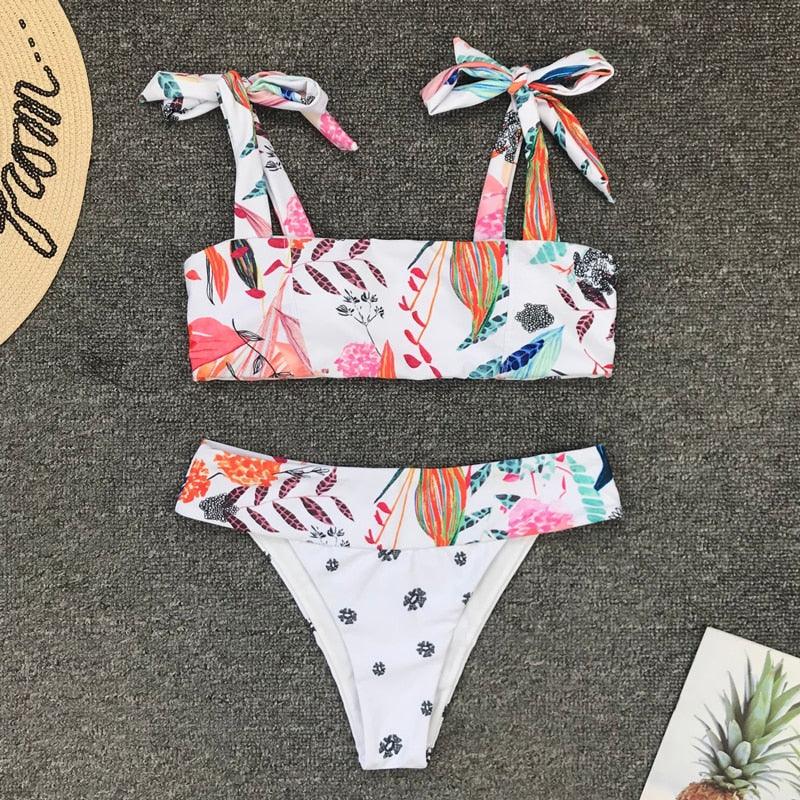 Bandage Bikinis Swimwear Women's High Waist Bikini Swimsuits Twist Push Up Two Piece Bathing Suits Tummy Control Swimwear Women Swimsuits Bikini Set Adjustable Swim Bathing Suit Two Pieces Floral Beachwear