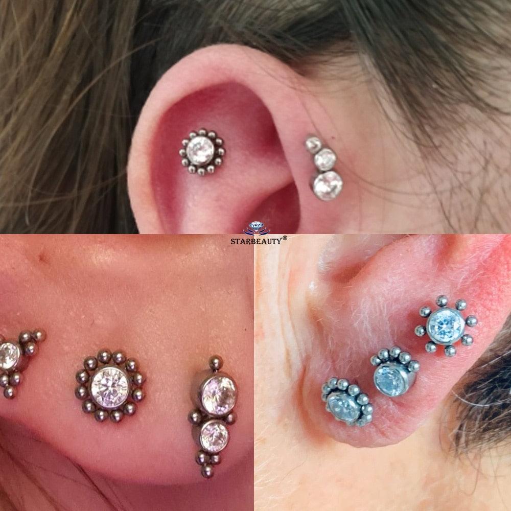 Bar Sun Flower Helix Piercing Tragus Cartilage Earrings Conch Labret Lip Ring Nose Stud Ear Jewelry Stainless Steel Jewelry Surgical Steel Stud Tragus Earring Nose Helix Studs Earrings Stainless Steel Piercings Jewelry Surgical Steel Helix Jewelry