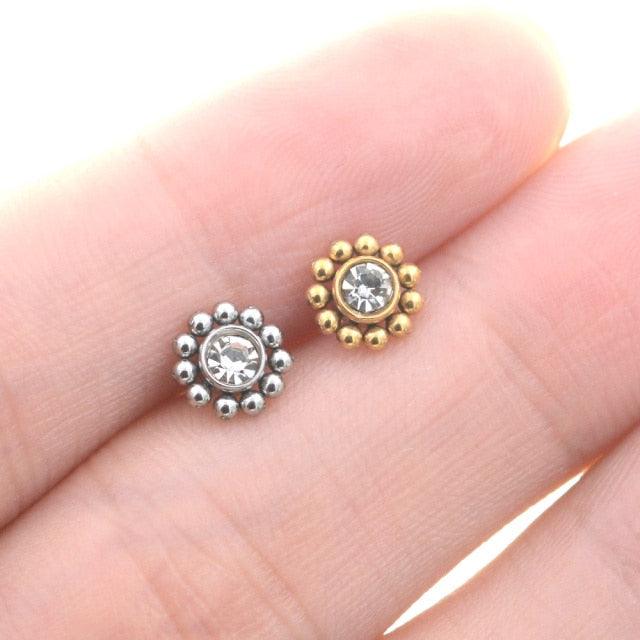 Bar Sun Flower Helix Piercing Tragus Cartilage Earrings Conch Labret Lip Ring Nose Stud Ear Jewelry Stainless Steel Jewelry Surgical Steel Stud Tragus Earring Nose Helix Studs Earrings Stainless Steel Piercings Jewelry Surgical Steel Helix Jewelry