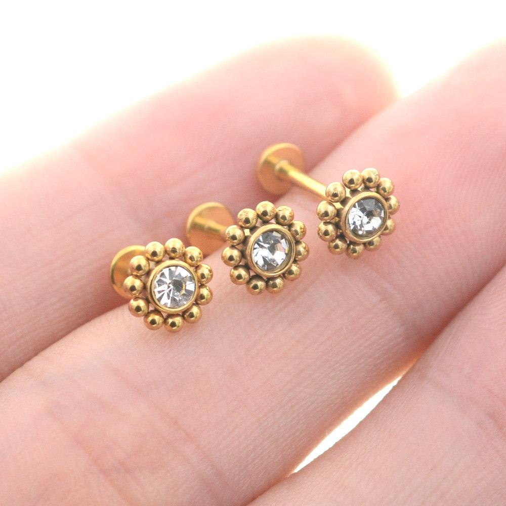 Bar Sun Flower Helix Piercing Tragus Cartilage Earrings Conch Labret Lip Ring Nose Stud Ear Jewelry Stainless Steel Jewelry Surgical Steel Stud Tragus Earring Nose Helix Studs Earrings Stainless Steel Piercings Jewelry Surgical Steel Helix Jewelry