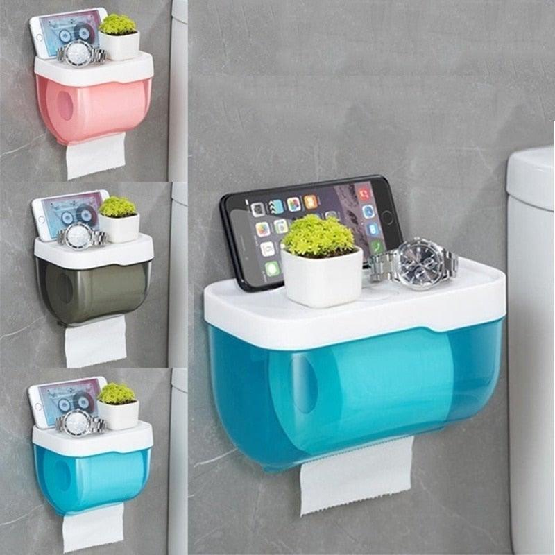 Bathroom Toilet Paper Holder Punch-free Waterproof Storage Box Toilet Paper Storage Rack Paper Towel Kitchen Storage Accessories Waterproof Toilet Paper Holder Wall Mounted Punch Free Paper Dispenser Transparent Storage Box Bathroom Kitchen Supply