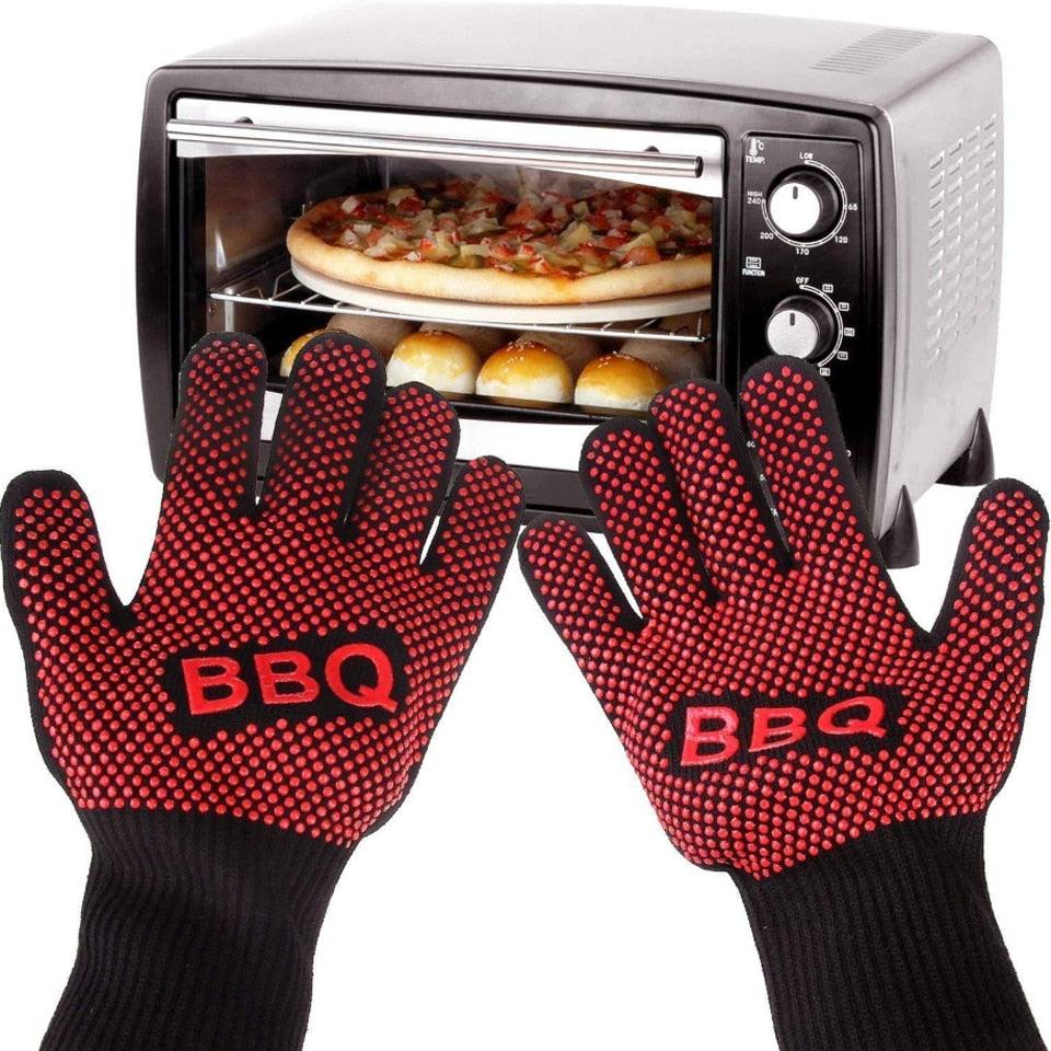 BBQ Gloves High Temperature Resistance Oven Mitts 500 800 Degrees Fireproof Barbecue Heat Insulation Microwave Oven Gloves Silicone Non-Slip Kitchen Cooking Gloves for Barbecue Cooking