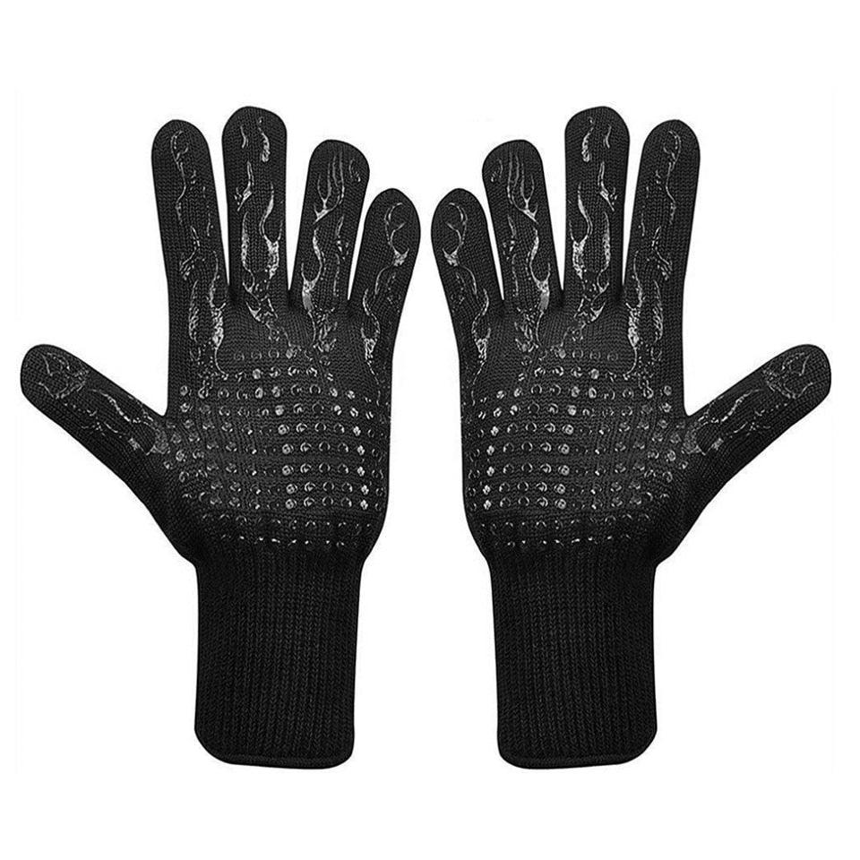 BBQ Gloves High Temperature Resistance Oven Mitts 500 800 Degrees Fireproof Barbecue Heat Insulation Microwave Oven Gloves Silicone Non-Slip Kitchen Cooking Gloves for Barbecue Cooking