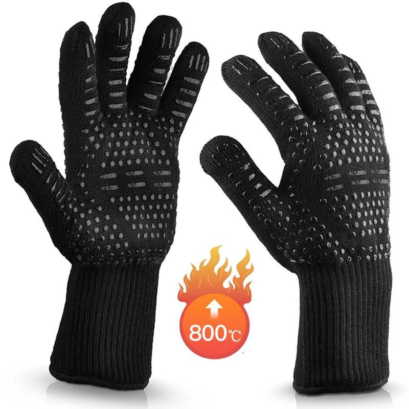 BBQ Gloves High Temperature Resistance Oven Mitts 500 800 Degrees Fireproof Barbecue Heat Insulation Microwave Oven Gloves Silicone Non-Slip Kitchen Cooking Gloves for Barbecue Cooking