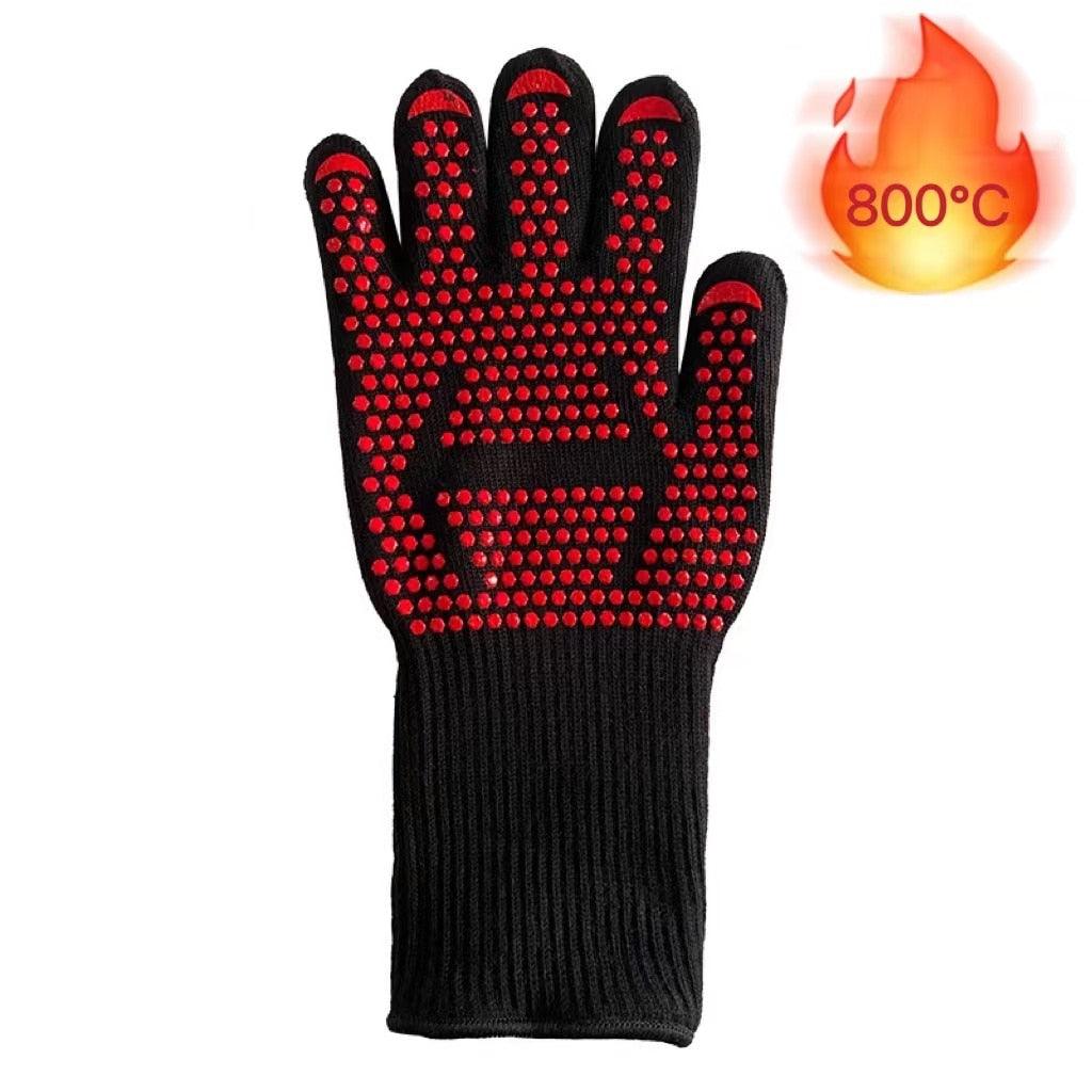 BBQ Gloves Silicone Heat-Resistant Glove Kitchen Microwave Oven Mitts 500 800 Degree Fireproof And Non-Slip Barbecue Gloves  Kitchen Gloves Long Wrist Protect Non-Slip Silicone for Barbecue Cooking