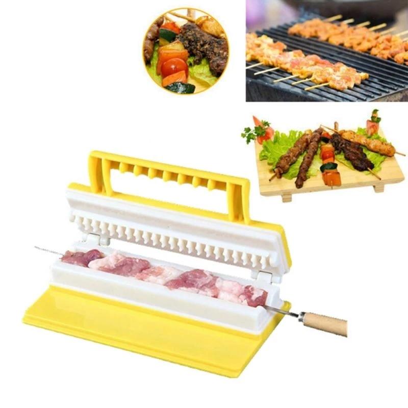 BBQ Meat String Machine Barbecue Skewer Tools Portable Skewer Kebab Maker Box Machine Grill Kitchen Accessories Automatic Meat Skewer Tools Beef Easy Wear Meat Maker Grill Barbecue Kitchen Accessories Tools