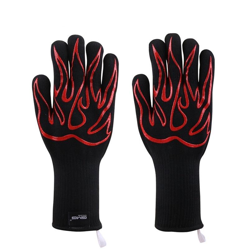 BBQ Oven Gloves High Temperature Resistance Barbecue Cooking Baking Heat Insulation 14 Inch Bracers Microwave Gloves Fireproof Kitchen Gloves for Outdoor Cooking BBQ Barbecue Accessories