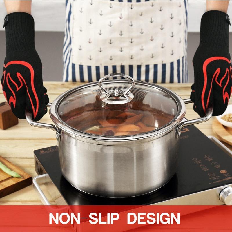 BBQ Oven Gloves High Temperature Resistance Barbecue Cooking Baking Heat Insulation 14 Inch Bracers Microwave Gloves Fireproof Kitchen Gloves for Outdoor Cooking BBQ Barbecue Accessories