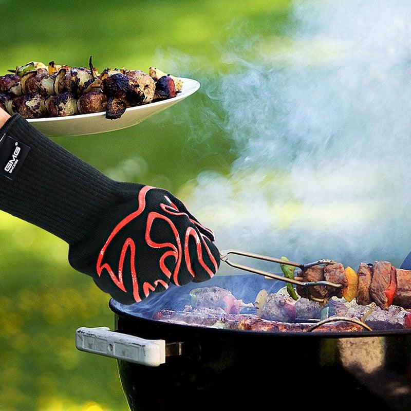 BBQ Oven Gloves High Temperature Resistance Barbecue Cooking Baking Heat Insulation 14 Inch Bracers Microwave Gloves Fireproof Kitchen Gloves for Outdoor Cooking BBQ Barbecue Accessories