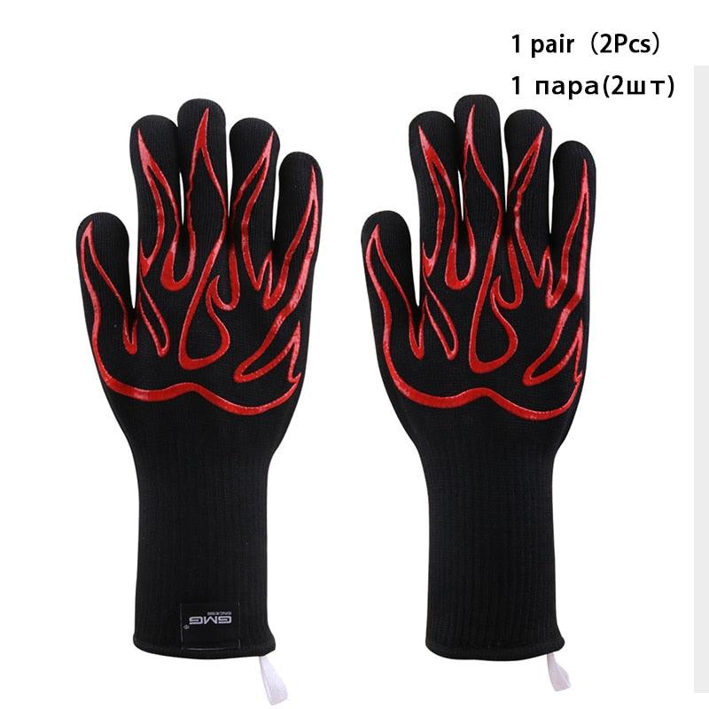 BBQ Oven Gloves High Temperature Resistance Barbecue Cooking Baking Heat Insulation 14 Inch Bracers Microwave Gloves Fireproof Kitchen Gloves for Outdoor Cooking BBQ Barbecue Accessories