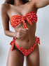 Beach Bikini Woman Lace Up Tie Strapless Leopard Swimsuit  Women's Halter Bikini V Cut Bottom Lace Up Two Piece Swimsuits Female Push Up Ruffled Bow Bathing Suit Thong Swimwear