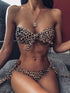 Beach Bikini Woman Lace Up Tie Strapless Leopard Swimsuit  Women's Halter Bikini V Cut Bottom Lace Up Two Piece Swimsuits Female Push Up Ruffled Bow Bathing Suit Thong Swimwear