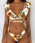 Beach Bikini Woman Lace Up Tie Strapless Leopard Swimsuit  Women's Halter Bikini V Cut Bottom Lace Up Two Piece Swimsuits Female Push Up Ruffled Bow Bathing Suit Thong Swimwear