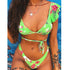 Beach Bikini Woman Lace Up Tie Strapless Leopard Swimsuit  Women's Halter Bikini V Cut Bottom Lace Up Two Piece Swimsuits Female Push Up Ruffled Bow Bathing Suit Thong Swimwear