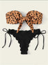 Beach Bikini Woman Lace Up Tie Strapless Leopard Swimsuit  Women's Halter Bikini V Cut Bottom Lace Up Two Piece Swimsuits Female Push Up Ruffled Bow Bathing Suit Thong Swimwear