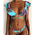 Beach Bikini Woman Lace Up Tie Strapless Leopard Swimsuit  Women's Halter Bikini V Cut Bottom Lace Up Two Piece Swimsuits Female Push Up Ruffled Bow Bathing Suit Thong Swimwear