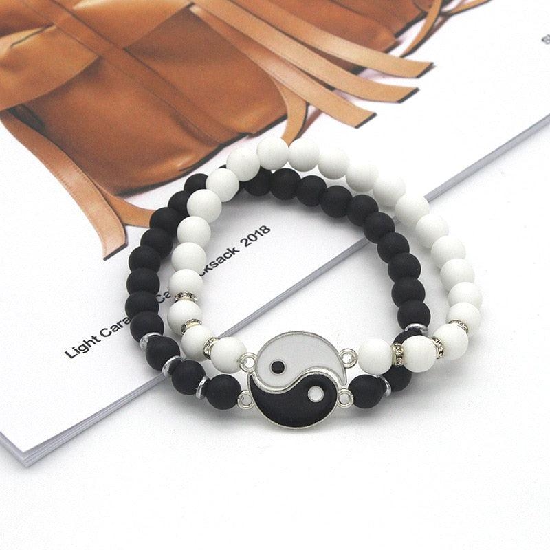 Beaded Couple Bracelets For Women Men Best Friends Paired Charms Beads Bracelet Fashion Black Matte Beads Bracelet For His Her Distant Relationship Bracelet Matching For Couples Valentines Gift