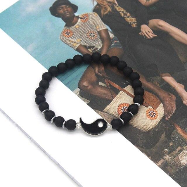 Beaded Couple Bracelets For Women Men Best Friends Paired Charms Beads Bracelet Fashion Black Matte Beads Bracelet For His Her Distant Relationship Bracelet Matching For Couples Valentines Gift