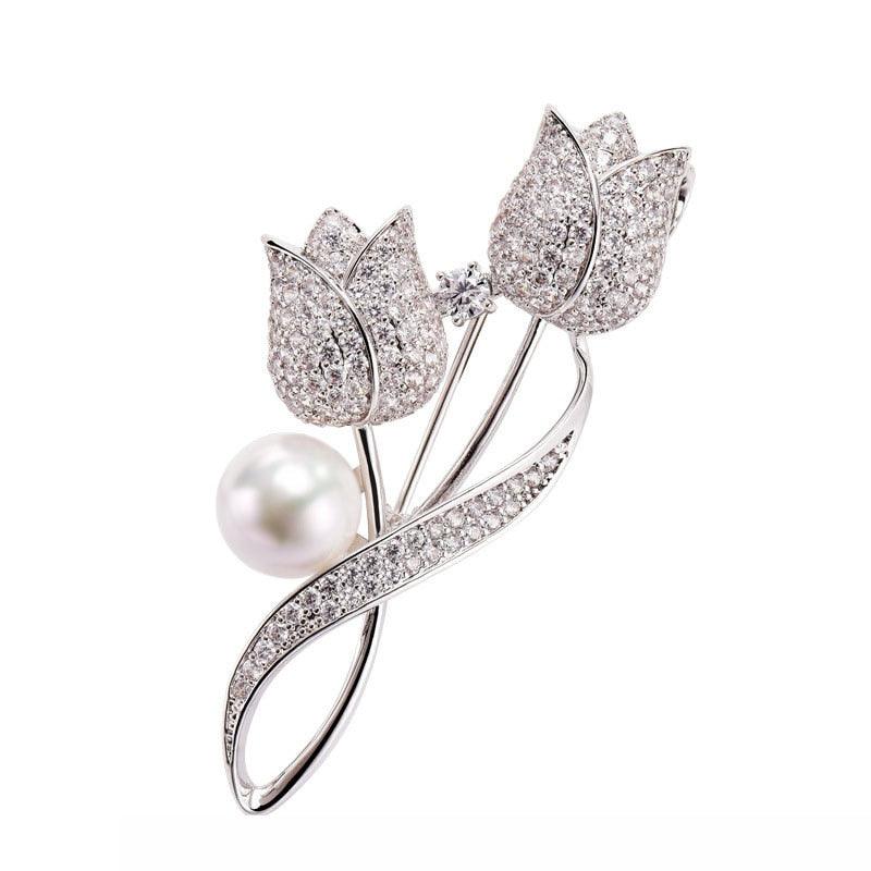 Beautiful Elegant Brooch Rhinestone Tulip Flower Brooch Badge Pin Ornamental Dress Up Wear-Resistant Tulip Flower Brooches For Dating Luxury Jewelry Female Suit Brooch Collar Pin