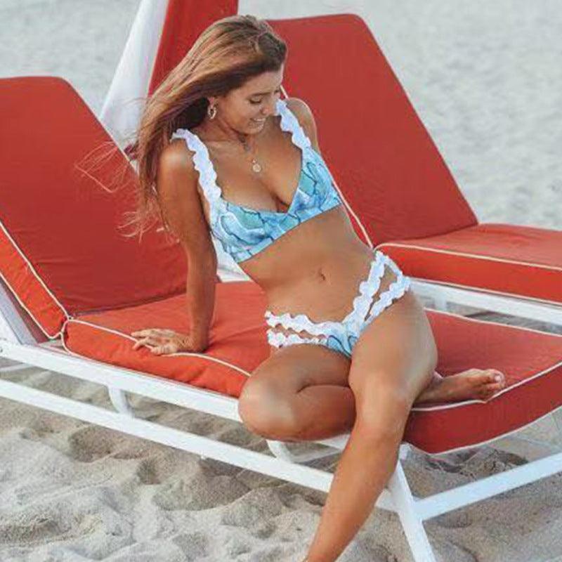 Beautiful Floral Push Up Women Bikini Push Up Bathing Suits Tie Knot Cute Ruffle Two Piece Swimsuits Swimsuit Female Swimwear Bra Cup Bikini Set High Cut Bathing Suit For Summer