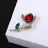 Beautiful Rose Flower Brooches Women Luxury Red Rose Flower Elegant Crystal Rhinestone Brooch Pin Charming Gift For Women Lady Elegant Flower Pin Summer Design Party Valentine Day Gift