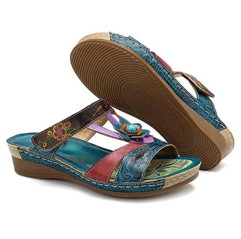 Beautiful Women Sandals Ethnic Flower Summer Shoes Casual Beach Shoes Flip Flop Platform Sandals Slip On Mules Slide Shoes Wide With Platform Sandals With Flower Casual Loafers Shoes