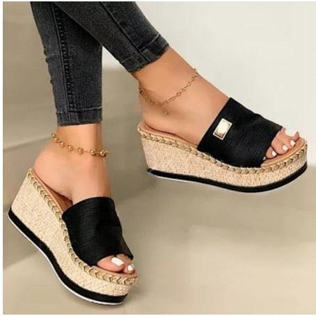 Beautiful Women Sandals Ethnic Flower Summer Shoes Casual Beach Shoes Flip Flop Platform Sandals Slip On Mules Slide Shoes Wide With Platform Sandals With Flower Casual Loafers Shoes