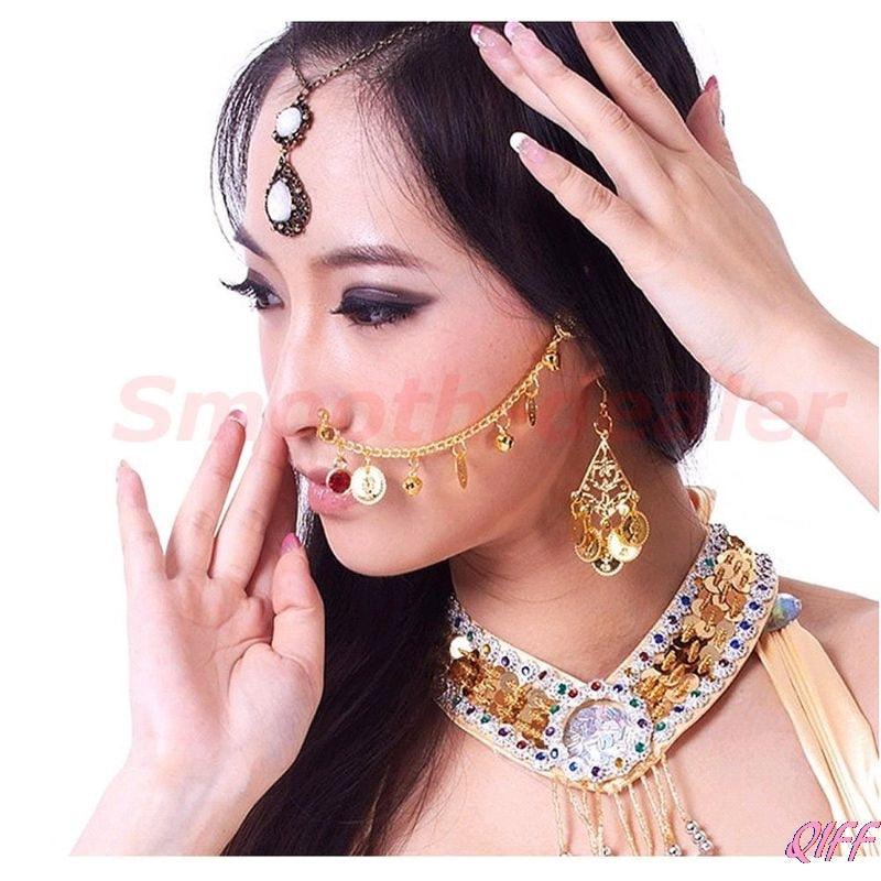 Belly Dance Fashion Jewelry Bridal Wedding Clip On Nose Ring Chain Golden Nose Ring Chain Jewelry Fake Septum Non Piercing Nose Hoop Ring Chain to Ear Nose Studs with Sequin Tassel Body Jewelry Belly Dance Halloween Costume Accessories