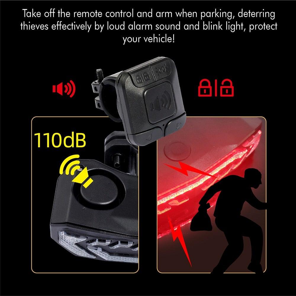 Bicycle Alarm Taillight Anti Theft USB Rechargeable Bicycle Rear Tail Light Turn Signal Warning Cycling Light Bike Alarm With Remote Rechargeable Rear Bike Light Waterproof Auto ON/Off Bicycle Lights Bike Turn Signals Brake Light