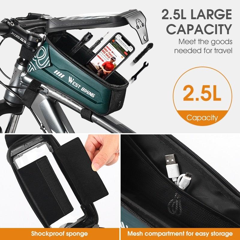 Bicycle Bag Phone Bag Waterproof Front Frame Cycling Bag Sensitive Touch Screen Road Bike Bag Bicycle Phone Bag Bike Phone Holder EVA Waterproof Handlebar Bag With Sensitive Bike Phone Front Frame Bag Bicycle Bag Phone Mount Top Tube Bag Bike 6.0-7.4 Inch