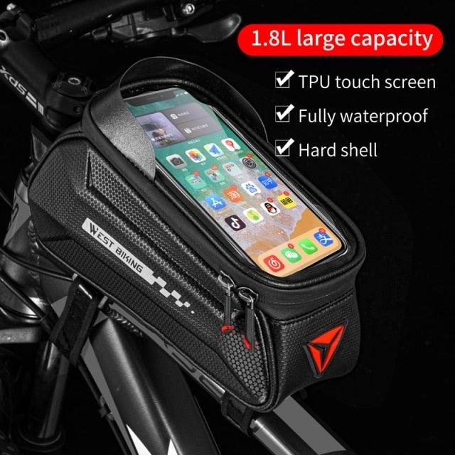 Bicycle Bag Phone Bag Waterproof Front Frame Cycling Bag Sensitive Touch Screen Road Bike Bag Bicycle Phone Bag Bike Phone Holder EVA Waterproof Handlebar Bag With Sensitive Bike Phone Front Frame Bag Bicycle Bag Phone Mount Top Tube Bag Bike 6.0-7.4 Inch