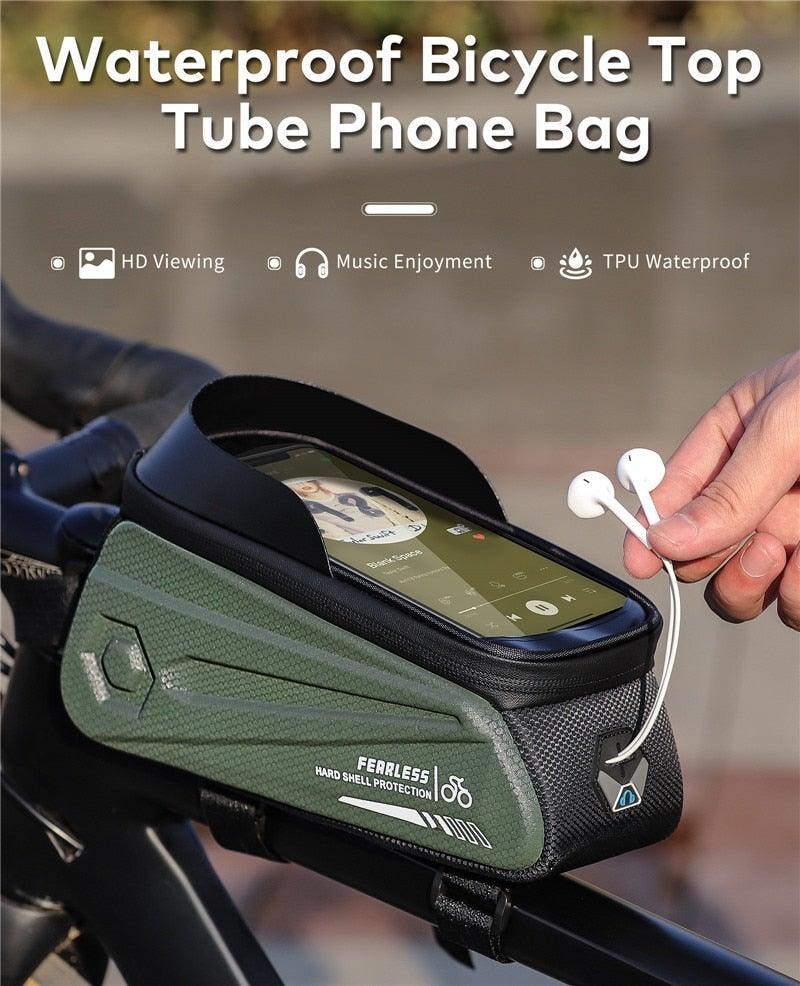 Bicycle Bag Phone Bag Waterproof Front Frame Cycling Bag Sensitive Touch Screen Road Bike Bag Bicycle Phone Bag Bike Phone Holder EVA Waterproof Handlebar Bag With Sensitive Bike Phone Front Frame Bag Bicycle Bag Phone Mount Top Tube Bag Bike 6.0-7.4 Inch