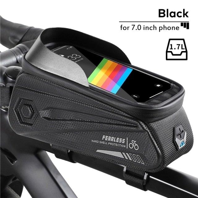 Bicycle Bag Phone Bag Waterproof Front Frame Cycling Bag Sensitive Touch Screen Road Bike Bag Bicycle Phone Bag Bike Phone Holder EVA Waterproof Handlebar Bag With Sensitive Bike Phone Front Frame Bag Bicycle Bag Phone Mount Top Tube Bag Bike 6.0-7.4 Inch