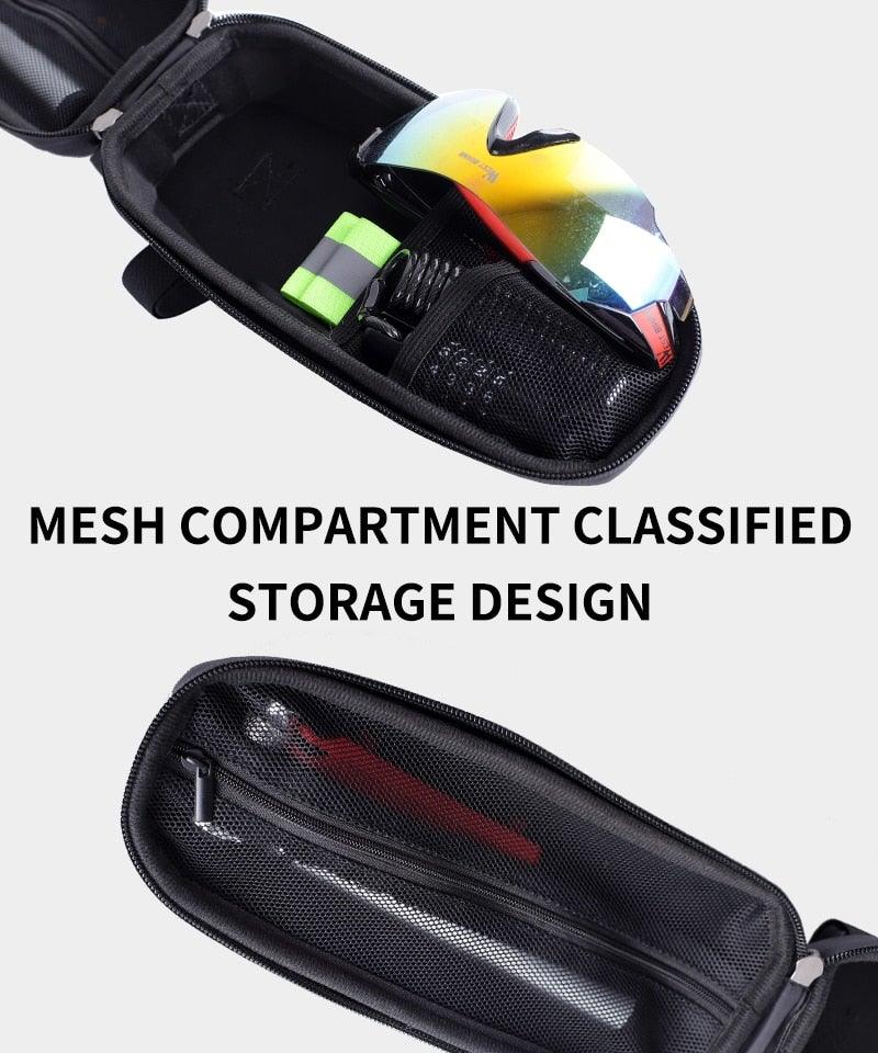 Bicycle Bag Phone Bag Waterproof Front Frame Cycling Bag Sensitive Touch Screen Road Bike Bag Bicycle Phone Bag Bike Phone Holder EVA Waterproof Handlebar Bag With Sensitive Bike Phone Front Frame Bag Bicycle Bag Phone Mount Top Tube Bag Bike 6.0-7.4 Inch