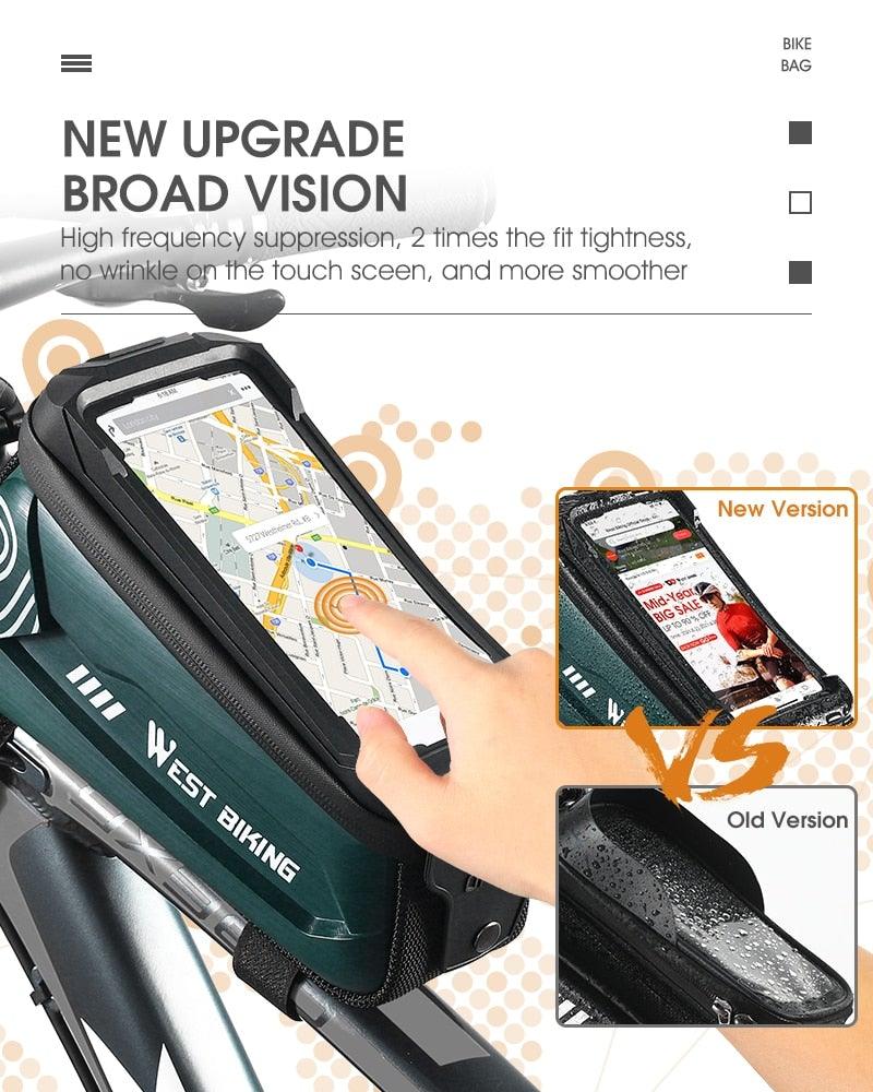 Bicycle Bag Phone Bag Waterproof Front Frame Cycling Bag Sensitive Touch Screen Road Bike Bag Bicycle Phone Bag Bike Phone Holder EVA Waterproof Handlebar Bag With Sensitive Bike Phone Front Frame Bag Bicycle Bag Phone Mount Top Tube Bag Bike 6.0-7.4 Inch