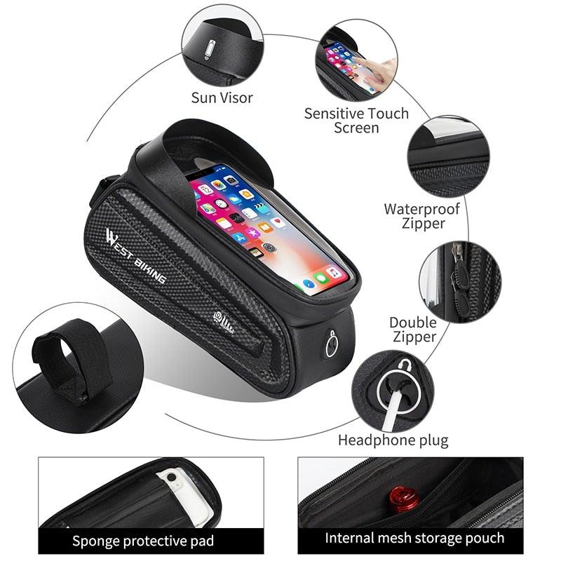 Bicycle Bag Phone Bag Waterproof Front Frame Cycling Bag Sensitive Touch Screen Road Bike Bag Bicycle Phone Bag Bike Phone Holder EVA Waterproof Handlebar Bag With Sensitive Bike Phone Front Frame Bag Bicycle Bag Phone Mount Top Tube Bag Bike 6.0-7.4 Inch