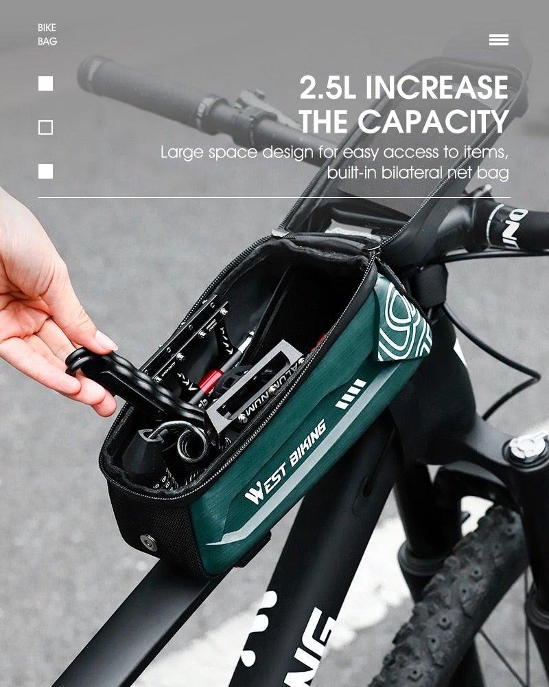 Bicycle Bag Phone Bag Waterproof Front Frame Cycling Bag Sensitive Touch Screen Road Bike Bag Bicycle Phone Bag Bike Phone Holder EVA Waterproof Handlebar Bag With Sensitive Bike Phone Front Frame Bag Bicycle Bag Phone Mount Top Tube Bag Bike 6.0-7.4 Inch