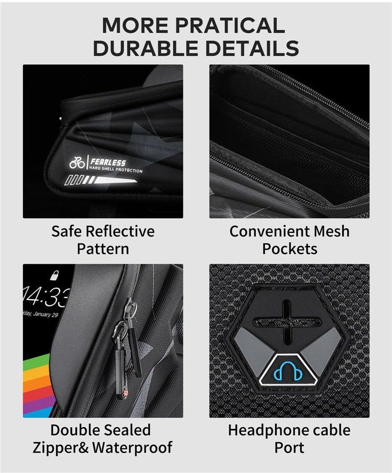 Bicycle Bag Phone Bag Waterproof Front Frame Cycling Bag Sensitive Touch Screen Road Bike Bag Bicycle Phone Bag Bike Phone Holder EVA Waterproof Handlebar Bag With Sensitive Bike Phone Front Frame Bag Bicycle Bag Phone Mount Top Tube Bag Bike 6.0-7.4 Inch