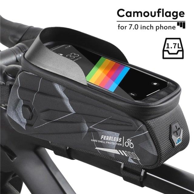 Bicycle Bag Phone Bag Waterproof Front Frame Cycling Bag Sensitive Touch Screen Road Bike Bag Bicycle Phone Bag Bike Phone Holder EVA Waterproof Handlebar Bag With Sensitive Bike Phone Front Frame Bag Bicycle Bag Phone Mount Top Tube Bag Bike 6.0-7.4 Inch