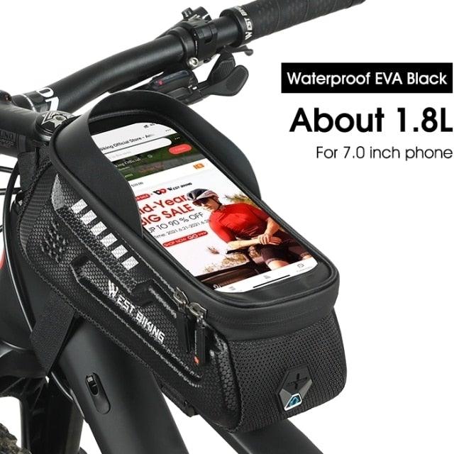 Bicycle Bag Phone Bag Waterproof Front Frame Cycling Bag Sensitive Touch Screen Road Bike Bag Bicycle Phone Bag Bike Phone Holder EVA Waterproof Handlebar Bag With Sensitive Bike Phone Front Frame Bag Bicycle Bag Phone Mount Top Tube Bag Bike 6.0-7.4 Inch