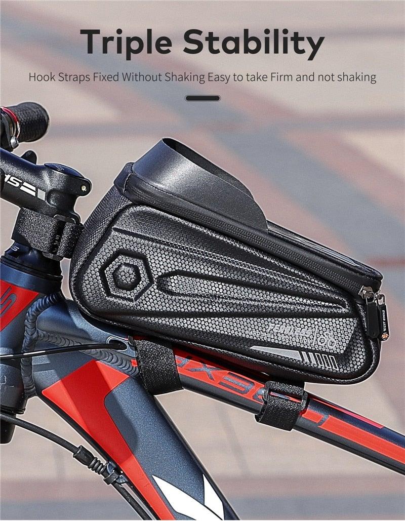 Bicycle Bag Phone Bag Waterproof Front Frame Cycling Bag Sensitive Touch Screen Road Bike Bag Bicycle Phone Bag Bike Phone Holder EVA Waterproof Handlebar Bag With Sensitive Bike Phone Front Frame Bag Bicycle Bag Phone Mount Top Tube Bag Bike 6.0-7.4 Inch