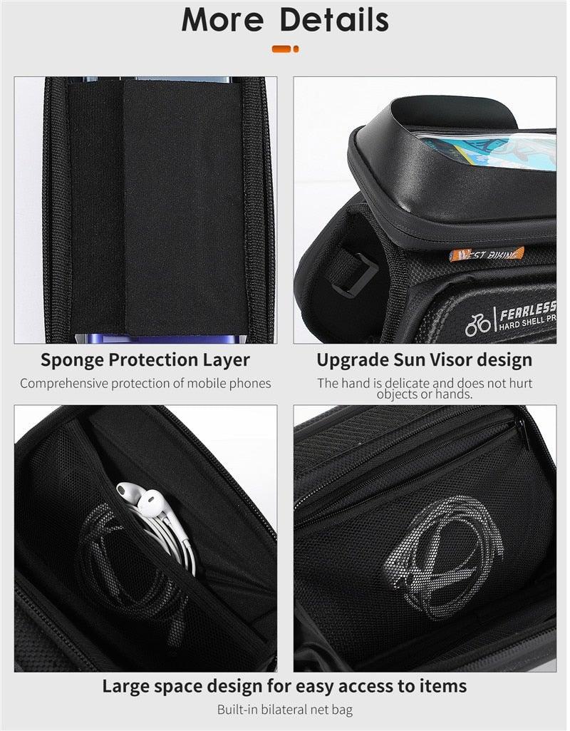 Bicycle Bag Phone Bag Waterproof Front Frame Cycling Bag Sensitive Touch Screen Road Bike Bag Bicycle Phone Bag Bike Phone Holder EVA Waterproof Handlebar Bag With Sensitive Bike Phone Front Frame Bag Bicycle Bag Phone Mount Top Tube Bag Bike 6.0-7.4 Inch