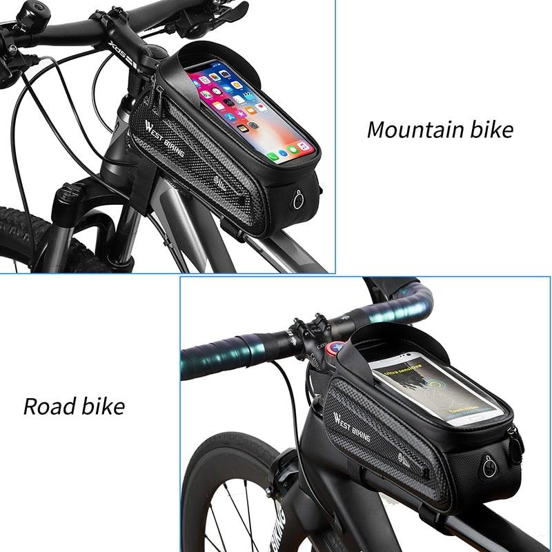 Bicycle Bag Phone Bag Waterproof Front Frame Cycling Bag Sensitive Touch Screen Road Bike Bag Bicycle Phone Bag Bike Phone Holder EVA Waterproof Handlebar Bag With Sensitive Bike Phone Front Frame Bag Bicycle Bag Phone Mount Top Tube Bag Bike 6.0-7.4 Inch