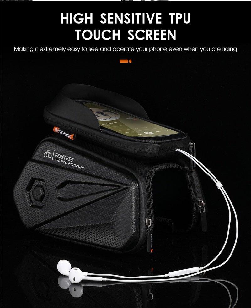 Bicycle Bag Phone Bag Waterproof Front Frame Cycling Bag Sensitive Touch Screen Road Bike Bag Bicycle Phone Bag Bike Phone Holder EVA Waterproof Handlebar Bag With Sensitive Bike Phone Front Frame Bag Bicycle Bag Phone Mount Top Tube Bag Bike 6.0-7.4 Inch