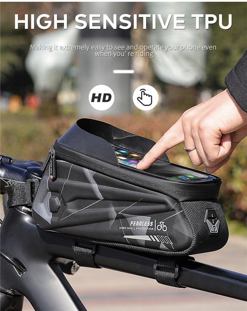 Bicycle Bag Phone Bag Waterproof Front Frame Cycling Bag Sensitive Touch Screen Road Bike Bag Bicycle Phone Bag Bike Phone Holder EVA Waterproof Handlebar Bag With Sensitive Bike Phone Front Frame Bag Bicycle Bag Phone Mount Top Tube Bag Bike 6.0-7.4 Inch